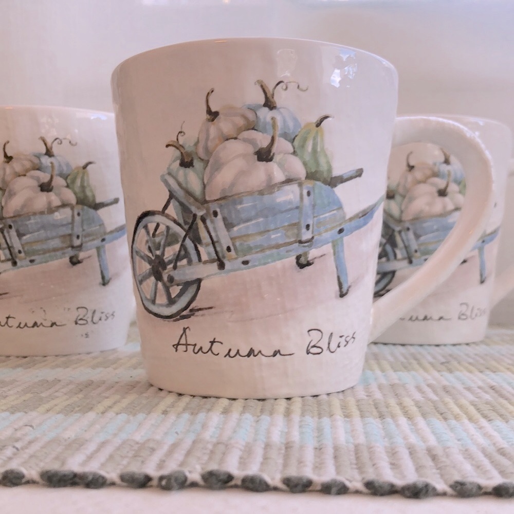 Pier 1 Autumn Bliss Set of 3 Mugs.  Autumn Fall Pumpkin Gourds